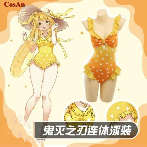 Hot Anime Demon Slayer:Kimetsu No Yaiba Agatsuma Zenitsu Cosplay Costume Sweet Sexy Swimsuit Activity Party Role Play Clothing