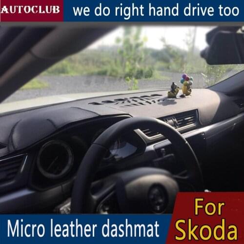 For skoda Fabia Octavia Rapid Superb Kodiaq Karoq Leather Dashmat Dashboard Cover Pad Dash Mat sun shade Carpet custom 2014-2019