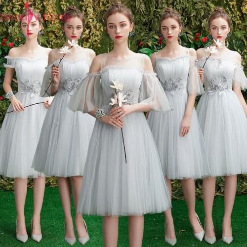 Beauty Emily Grey Bridesmaid Dresses 2020 Short for Women Vestidos Para Festa A-line Wedding Party Prom Dress