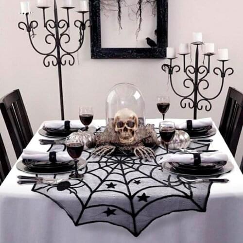 Round Table Cloth Halloween Party Decoration Lace Backdrop Spider Web Black Runner Halloween Horror Props modern Luxurywholesale