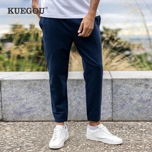 KUEGOU 2021 Autumn New Men Casual Pants Slim Jogger Fashion Drawstring Running Sweatpants Pockets Gym Wear Plus Size 3087