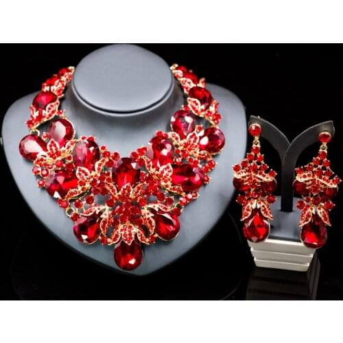Lan palace Luxury costume jewelry necklace sets gold color dubai necklace and earrings for wedding six colors free shipping