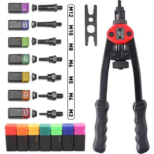 M3/M4/M5/M6/M8/M10/M12 Riveter Gun Blind Auto Riveter Tool Hand Insert Rivet Tools Set Manual Mandrels Ram pliers