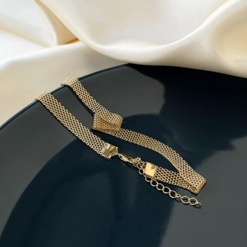 Minimalist Gold Color Metallic Braid Chokers Necklace for Women Femme Stylish Shiny Chain Wedding Necklace Jewelry Accessories