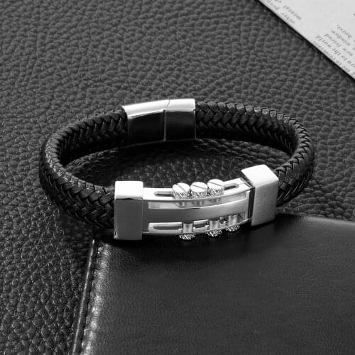 HaoYi 12mm Screw Stainless Steel Accessories Tri-color Tool Bracelets Leather Mens Bracelet Jewelry