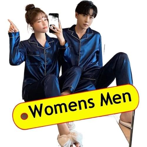 Womens Men Loungewear Silk Satin Pajamas Pyjamas Set Sleepwear Pijama Couple Pajamas Suit Female Sleep Two Piece Set