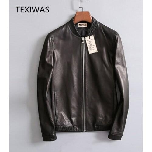 TEXIWAS Genuine Leather Jacket men 100% Real Sheepskin Coat smart Casual zipperr Moto Mans Outerwear Autumn Jacket Top Quality