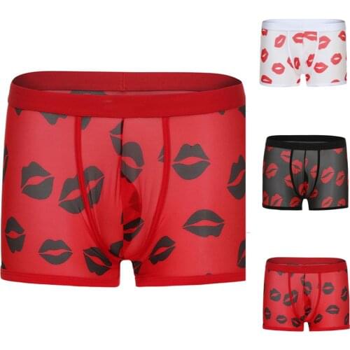 Sexy Underwear Men Boxershorts Lips Sexy Underpants Breathable Sports Mesh Transparent See Through Gay Underwear Cueca Masculina