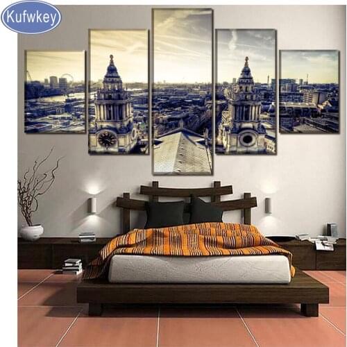 Diy Diamond Embroidery Diamond Painting Retro City Building Full Drill rhinestones 5pcs set diamond mosaic Living Room Wall Art