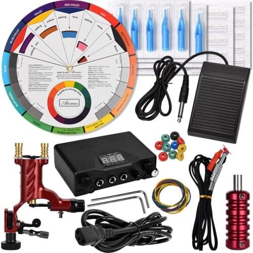 Kit Maquina De Tatuagem Machine Black Power Supply Color Wheel Tattoo Tatuar Rotary Para Rotativa Pen Set Rotatory Permanent