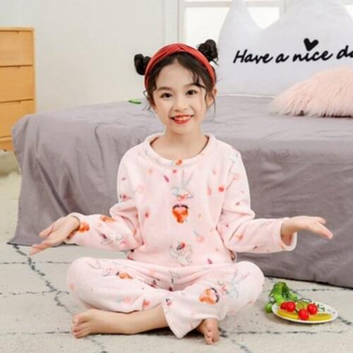 New Flannel Kids Pajamas 2021 Autumn Winter Girls Boys Sleepwear Set Baby Clothes Animal Cartoon Coral Fleece Childrens Pyjamas
