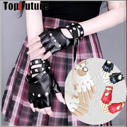 Unisex Fingerless Driving PU Leather Gloves Motor Punk Cool Rivet Sexy Disco Dancing Girl Women Gothic Lolita Coaplay Gloves