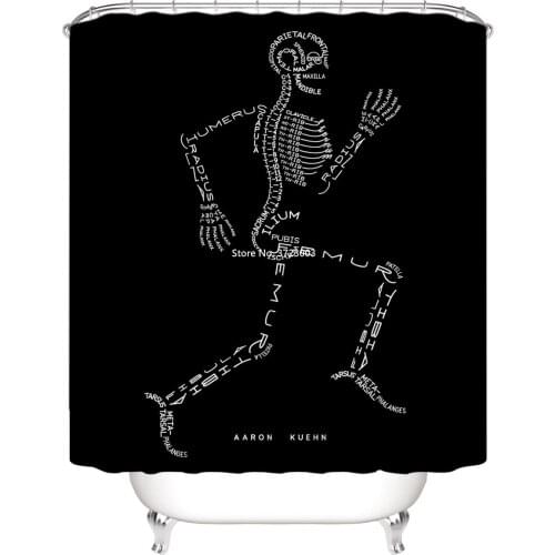 Personalized Running Skull Couple Printing Shower Curtain 3D Halloween Pattern Polyester Waterproof Shower Curtain