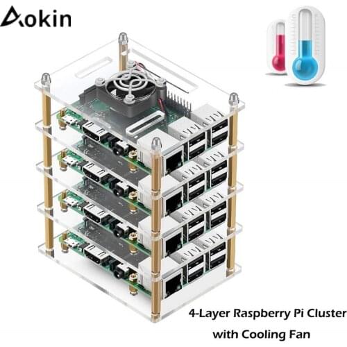 Aokin Latest Raspberry Pi 4 Case 4-Layer Transparent Clear Acrylic Case Shell Enclosure For Raspberry Pi 4B 3B+ 3 Model B 2B B