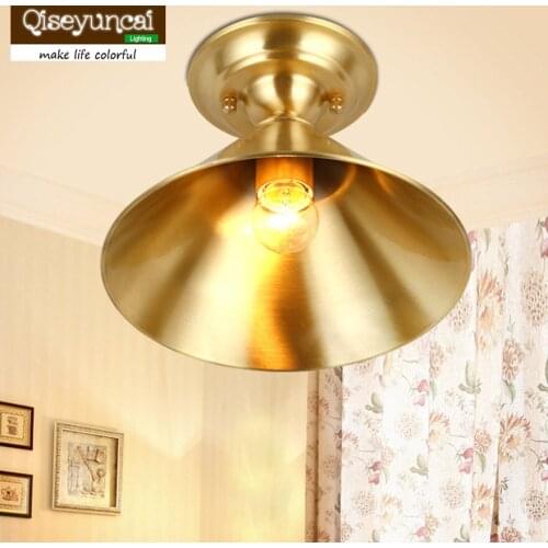 Qiseyuncai 2018 new European copper aisle ceiling lamp American copper lamp Nordic simple balcony lamp restaurant bar lamp