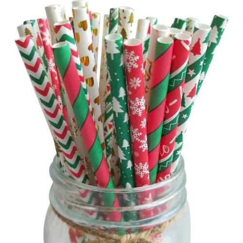 Christmas Disposable Paper Stripe Straw Biodegradable Sucker for Drinking Milk Juice
