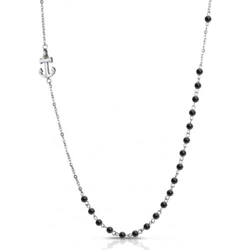 Runda Mens Anchor Pendant Necklace 45+5cm Black Zircon Bead Necklace Stainless Steel Jewelry Fashion New Products