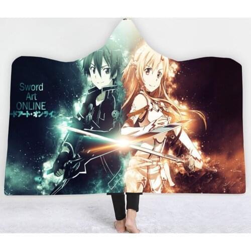 Anime Sword Art Online 3D Printing Throw Hooded Blanket Wearable Warm Fleece Bedding Office Quilts Soft Adults Travel