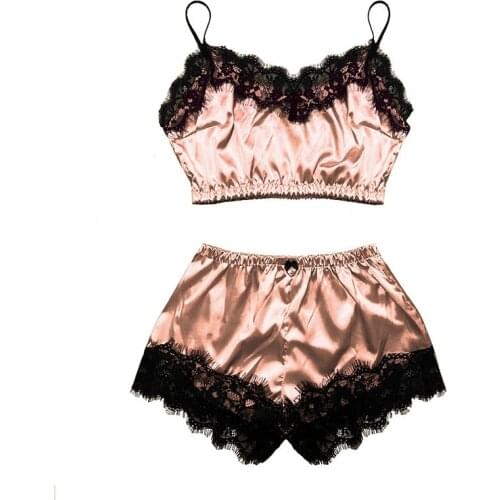 Sanderala Sexy Women Pajamas Set Lace Sleepwear Plus Size Lace High Quality Lingerie Nightgown Sleeveless Nighty Set Pajama Pant