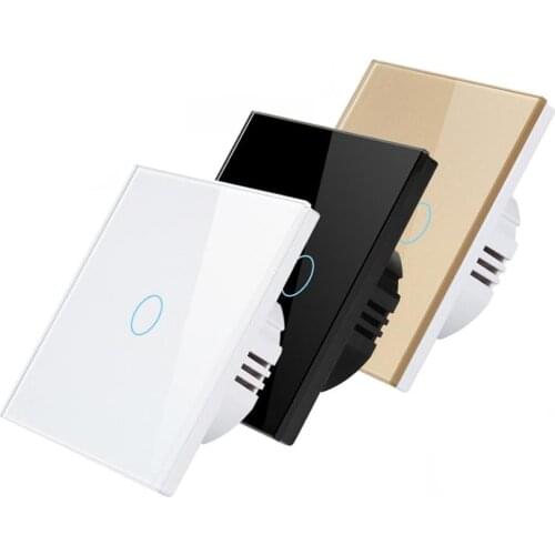 Touch Switch EU/UK standard White Crystal Glass Panel Touch Switch AC220V 1/2/3 Gang 1 Way EU Light Wall Touch Screen Switch