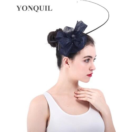 Formal Dress Party Sinamay Fascinator Hat Bride Women Elegant Navy Fedora Cap For Women Ladies Hair Headpiece Sinamay Millinery