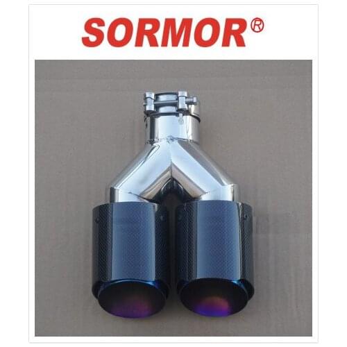 SORMOR Newest Style stainless steel exhaust tip blue burnt Dual-outlet muffler tips nmniversal car accessories