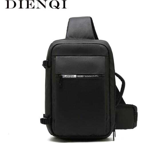 DIENQI Black Man Bag USB Charging Shoulder Bags Fit 9.7 inch ipad Tote Bags for Documents RFID Anti-theft Travel Strap Handbag