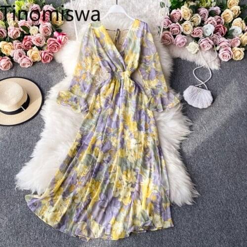 Tinomiswa Beach Style V Neck Dress Women 2021 New Vestidos Mujer B068