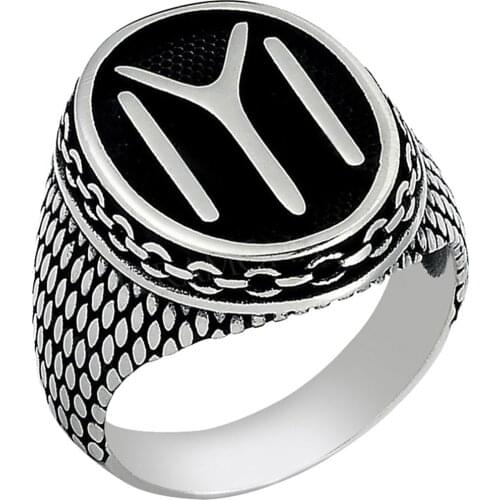 Solid 925 Sterling Silver Turkish IYI Kayi Tribe Oval Mens Ring