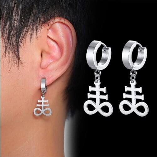 Unique Satan and Lucifer Earrings for Men Women Unisex Jewelry Black and Silver Color Tone Stainless Steel aretes