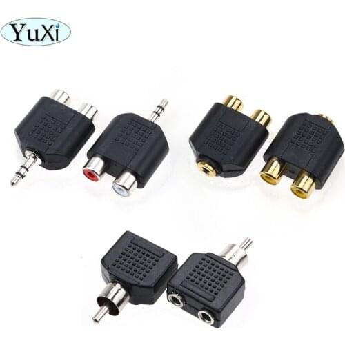 YuXi 2pcs Black 3.5mm Plug to 2 RCA Connector Male to Female 3.5 mm Jack to RCA Y Splitter Converter Stereo AV Audio Adapter