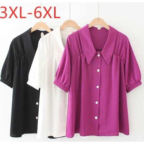 New 2021 Ladies Summer Plus Size Tops For Women Large Blouse Short Sleeve Loose Casual Purple Chiffon Shirt 3XL 4XL 5XL 6XL