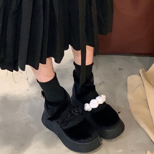 Womens 3D Flowers Lolita Ankle Strap Round Toe Platform Gothic Punk Pumps Shoes Creepers Japanese Harajuku 2021