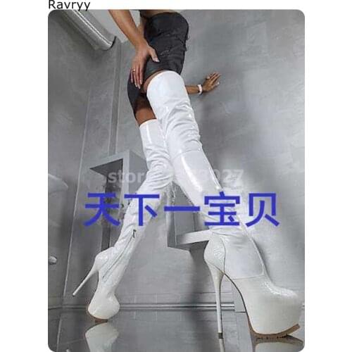 2019 Super high platform heel white women long boots hot fashion female over-the-knee boots girls party show model dress shoes