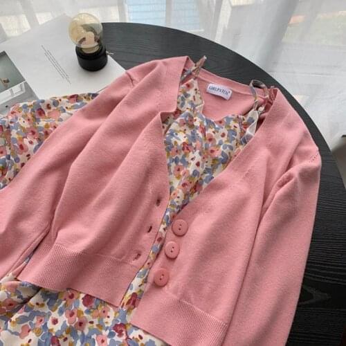 CHRLSIEURE 2020 Autumn New Cardigan For Women Solid Deep V-neck Loose Knit Sweater Casual Button Long Sleeve Tops