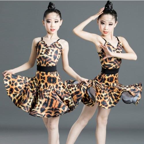 Girl Latin Dance Dress Costume Child Leopard Grain Dance Costumes Kid Dance Dress For Girls Latin Dancing Dress