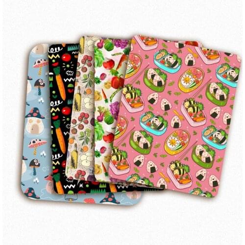 Polyester Cotton Sheet Fruit Vegetable Bento Pattern Printed Cloth Fabric Dress DIY Masks Making Craft By The Meter 45*145cm 1pc