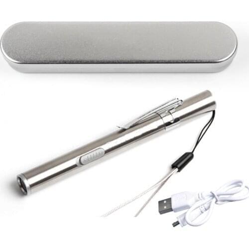 10pcs Mini LED Pen Medical Flashlight stainless steel usb cable Rechargeable flashlight gift supplies