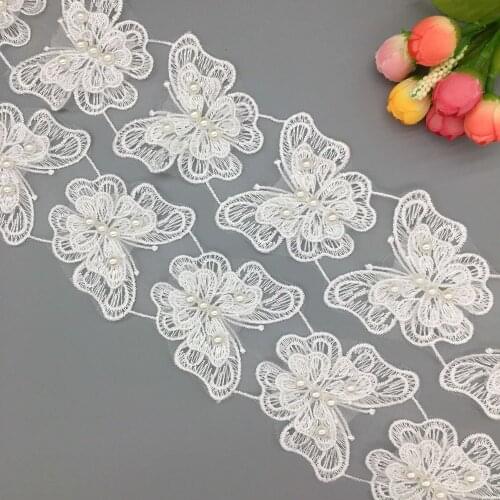 10pcs Vintage White Organza Butterfly Fabric Trim Beaded Dress Ribbon Pearl Sewing Applique Lace Wedding Craft