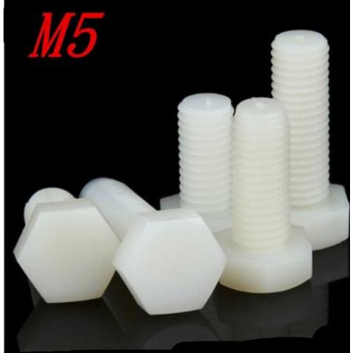 100pcs white nylon hex bolt M5*10/12/16/20/25/30 Nylon Plastic Hex Bolt Hex Head Screw Insulation Bolt