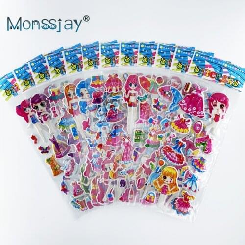 12 sheets/set cute girls sticker kawaii dress up girl 3D bubble PVC scrapbooking DIY stickers for Children girls gift