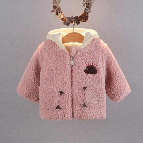 2021 Girls Winter New Casual Warm Plush Jacket Childrens Wear 1-6 Years Old Clothes Coats Hedgehog Pattern Fleece Zipper