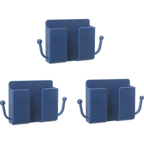 3pcs Wall Phone Holder Universal Storage Box Home ABS Charging Organizer Remote Control Durable Bedroom Self Adhesive With Hooks