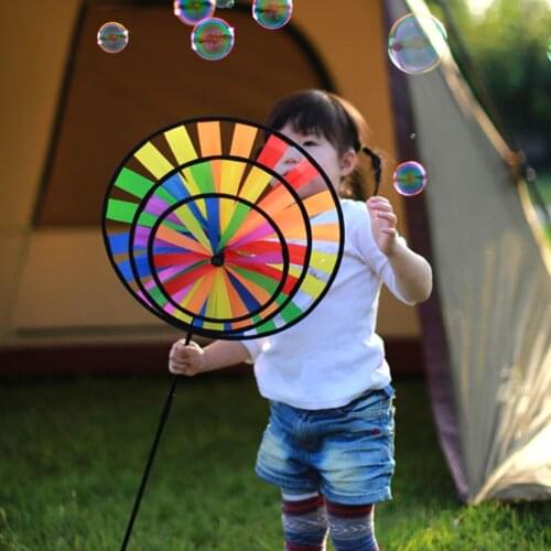 36cm DIY Colorful Rainbow Triple Wheel Wind Spinner Garden Mill Decoration Toys for Kids Garden Outdoor Gift Toy