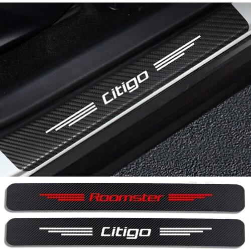 4pc Carbon Fiber Car Door Sill Protector Sticker Decal For Skoda Superb SCALA Roomster RAPIO OCTAVIA KAROQ KAMIQ Fabia Citigo