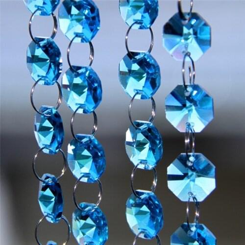 5/50 Meters 14mm Aquamarine Crystal Octagon Beads Strand Chandelier Lamp Chain Wedding/X-mas Tree Decoration
