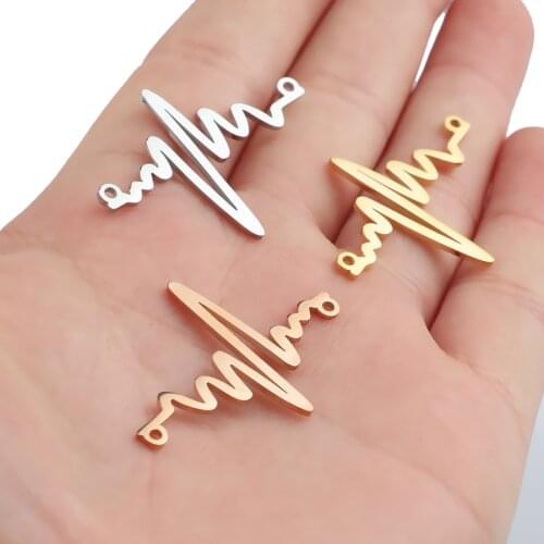 5pcs Stainless Steel DIY ECG Connector Charms Pendant Jewelry making supplies Handmade Accessories Wholesales Shiny Lightning