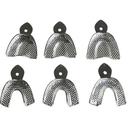 6pcs/set Dental Impression Tray Stainless Steel Autoclavable Denture Instrument Teeth Tray Tooth Trays Dental Lab Tools