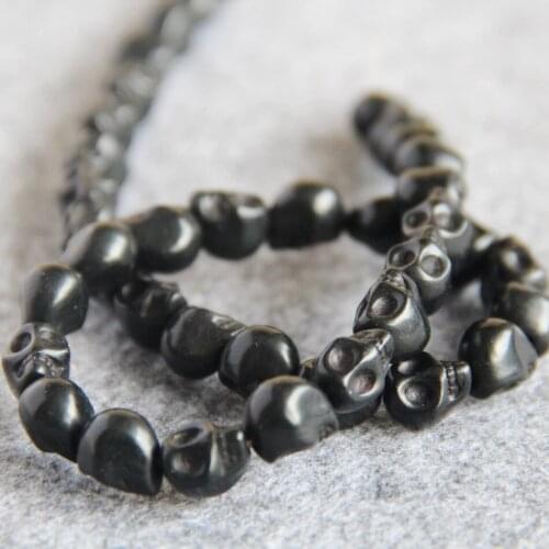 8*10mm-10*12mm Turkey stone Black Skull beads stripe DIY Lucky 15" 2pc/lot Jewelry making design wholesale
