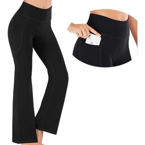 Flared Pants Women Fitness Yoga Pants with Pocket High Waist Black Workout Leggings Classical Professional Female Trousers Blue
